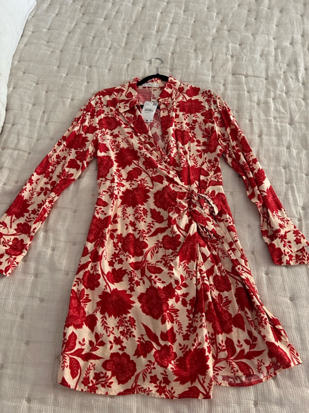NWT Mango Red Floral Wrap Mini Dress - size L